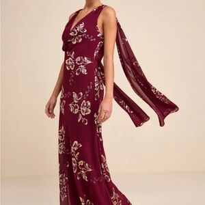 Lulu's Burgundy Floral Maxi Dress